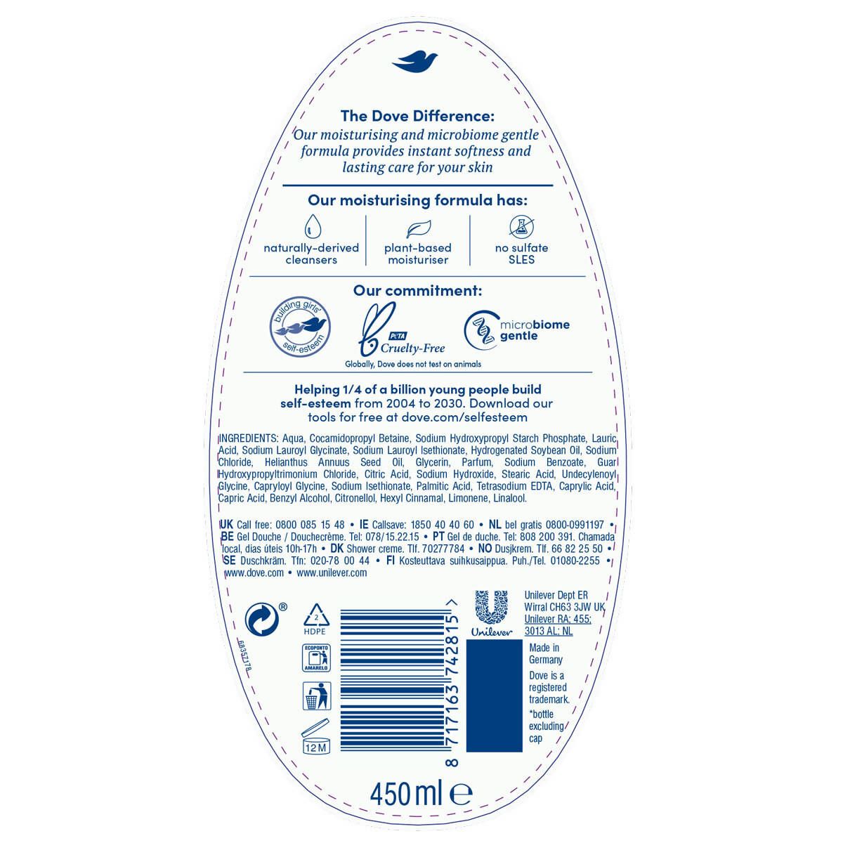 Dove Deeply Nourishing Body Wash, 6 x 450ml