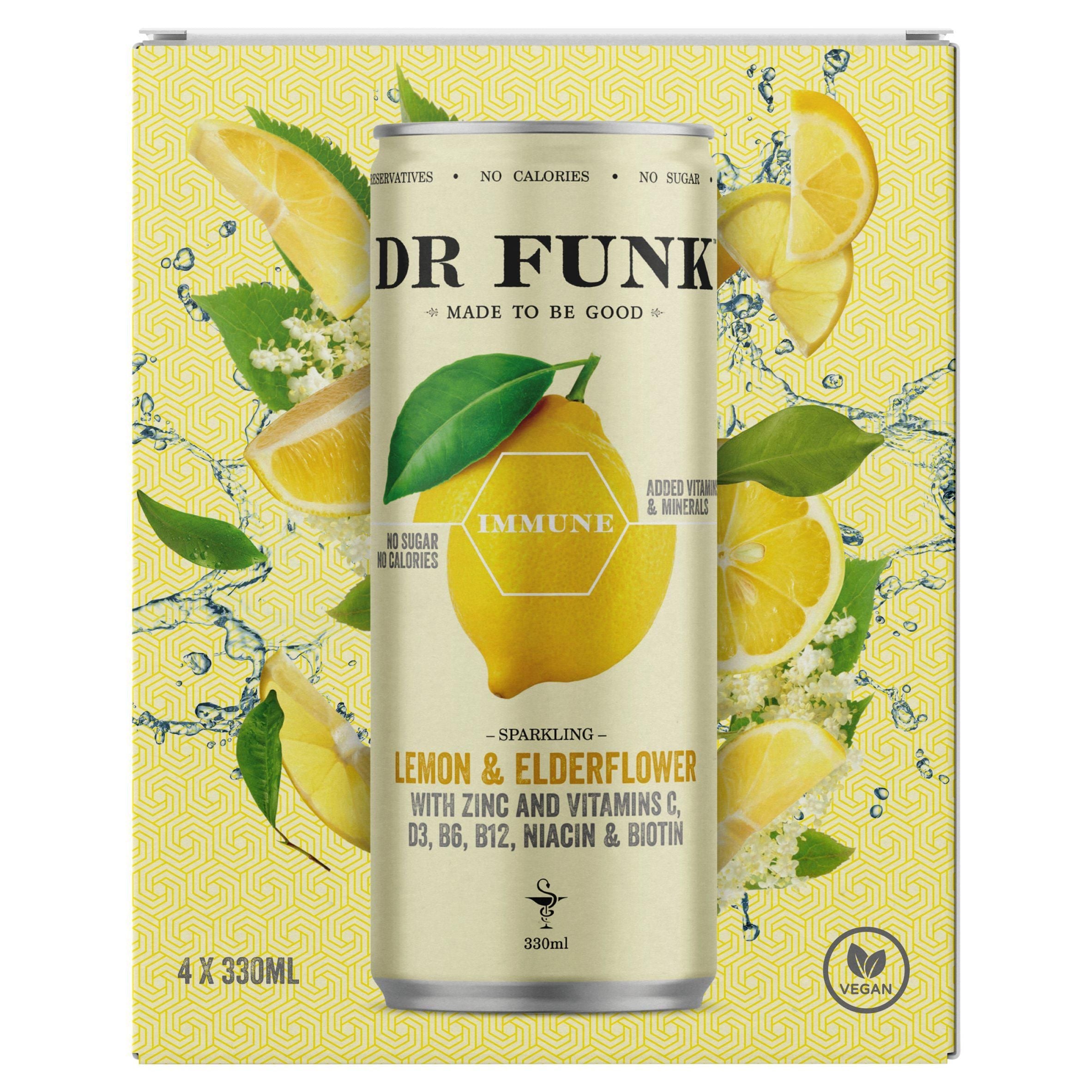 Dr Funk Immune Sparkling Lemon &amp;amp; Elderflower 4x330ml