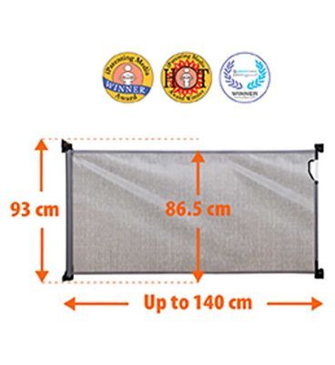 DreamBaby Retractable Relocatable Mesh Safety Gate - Grey (Fits Gaps 0-140cm) Hardware Mounted