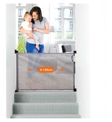 DreamBaby Retractable Relocatable Mesh Safety Gate - Grey (Fits Gaps 0-140cm) Hardware Mounted