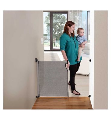 DreamBaby Retractable Relocatable Mesh Safety Gate - Grey (Fits Gaps 0-140cm) Hardware Mounted