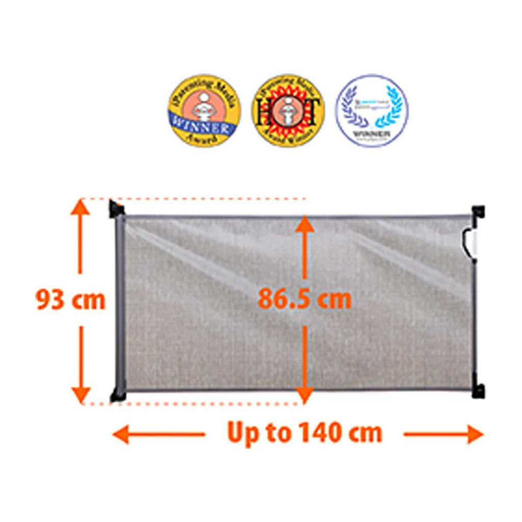 DreamBaby Retractable Relocatable Mesh Safety Gate - Grey (Fits Gaps 0-140cm) Hardware Mounted