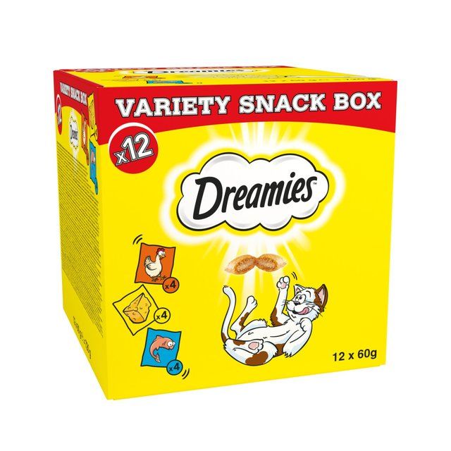 Dreamies Variety Snack Box Cat Treats with Chicken Cheese &amp;amp; Salmon   12 x 60g