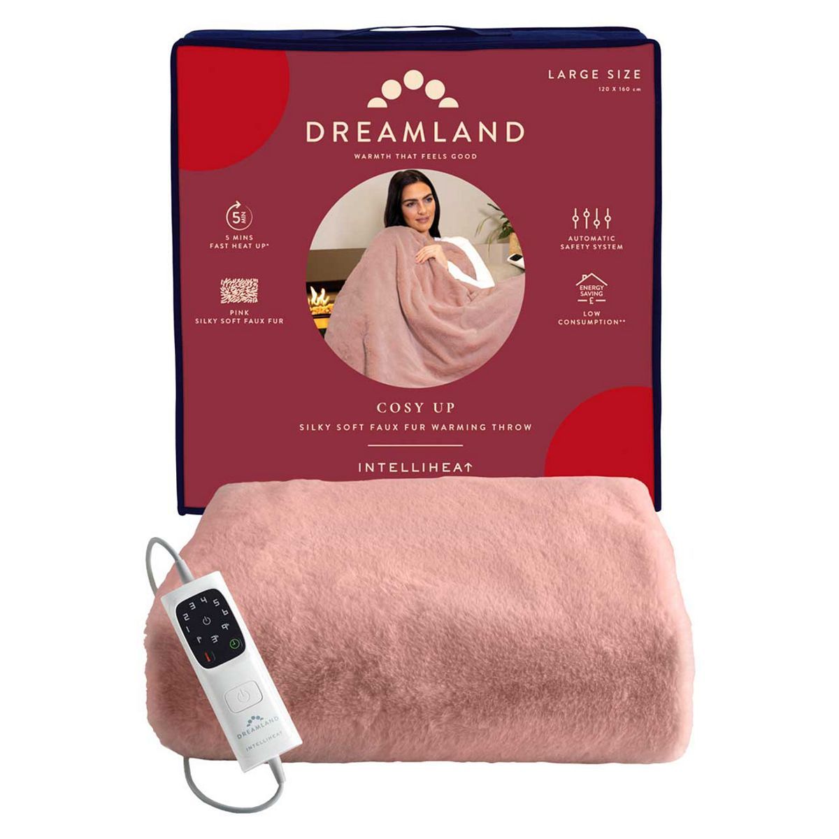 Dreamland Cosy Up Silky Soft Faux Fur Warming Throw Pink 160X120 Cm