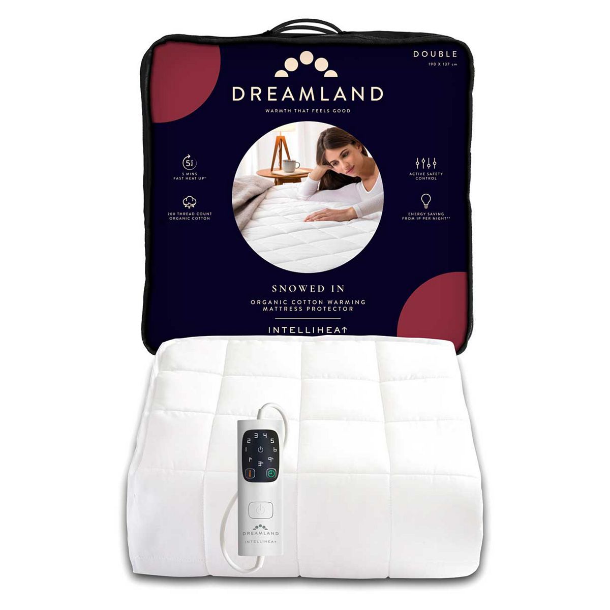 Dreamland Snowed In Organic Cotton Warming Mattress Protector Double 1 Control 190X137Cm