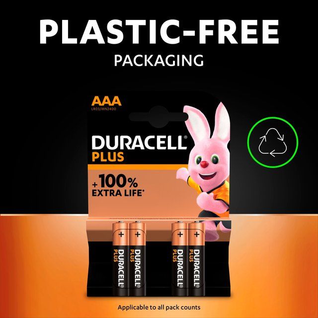 Duracell Plus 100% AAA Alkaline Batteries   4 per pack