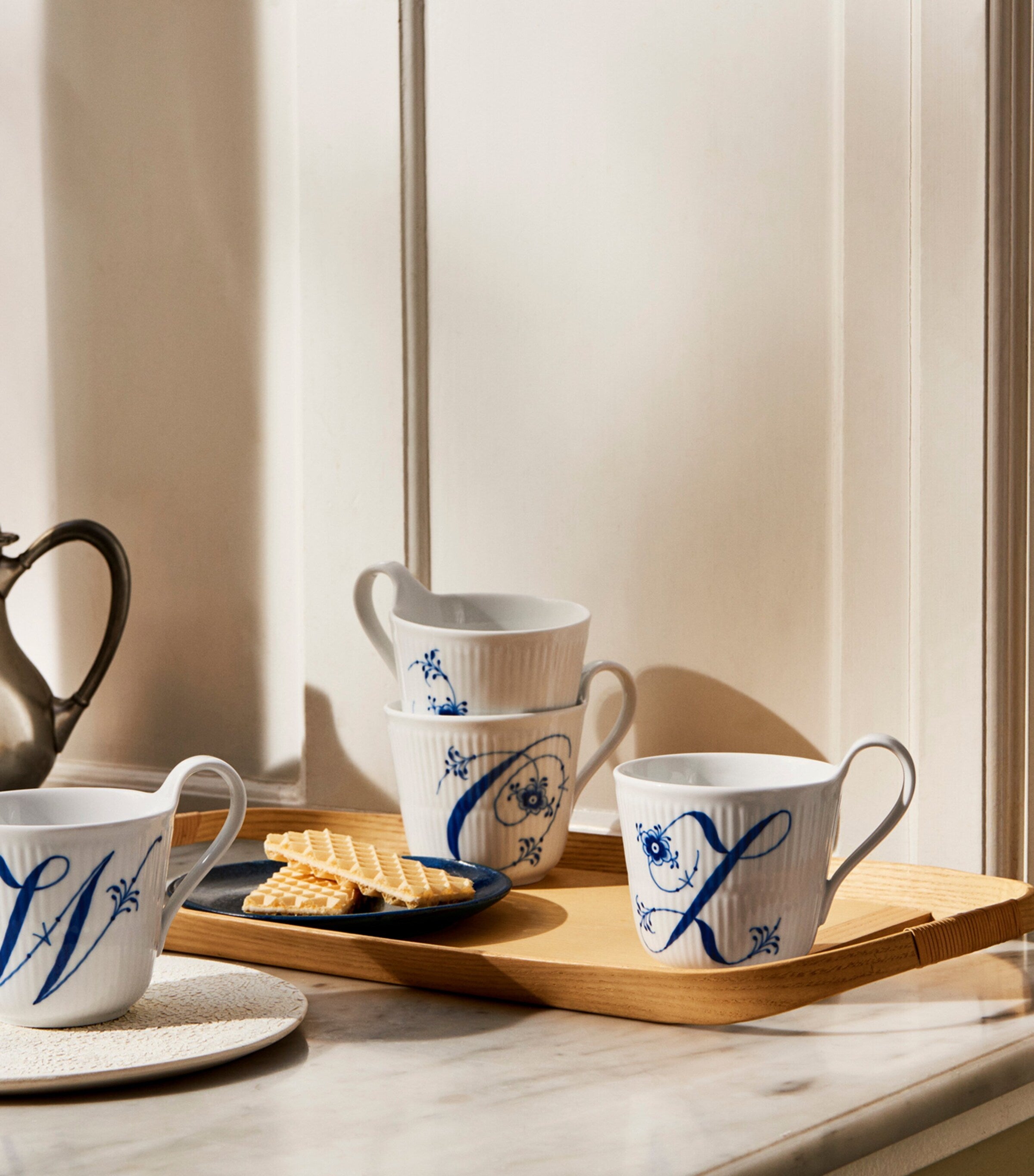 Royal Copenhagen porcelain fluted alphabet mug, imported from the UK