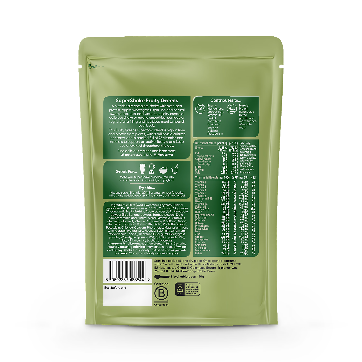 Naturya SuperShake Fruity Greens 275g, UK-Version