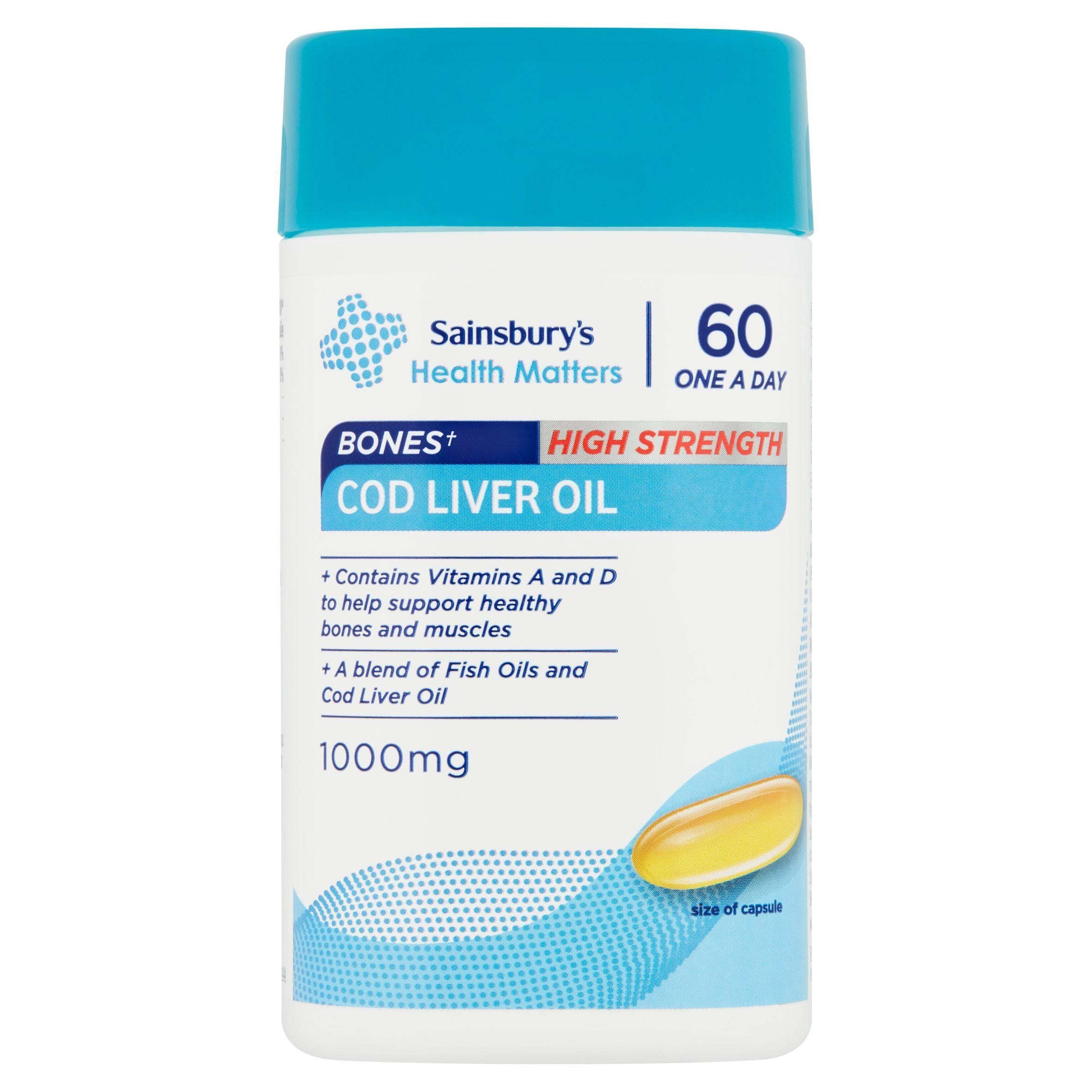 Sainsbury's Bones High Strength Cod Liver Oil One A Day x60 Capsules PERSONAL CARE Sainsburys   