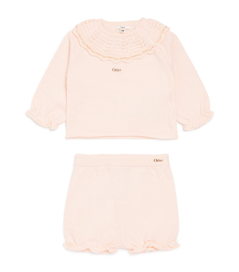 Chloé Kids cotton-cashmere cardigan and trousers set 3-18 months - British product