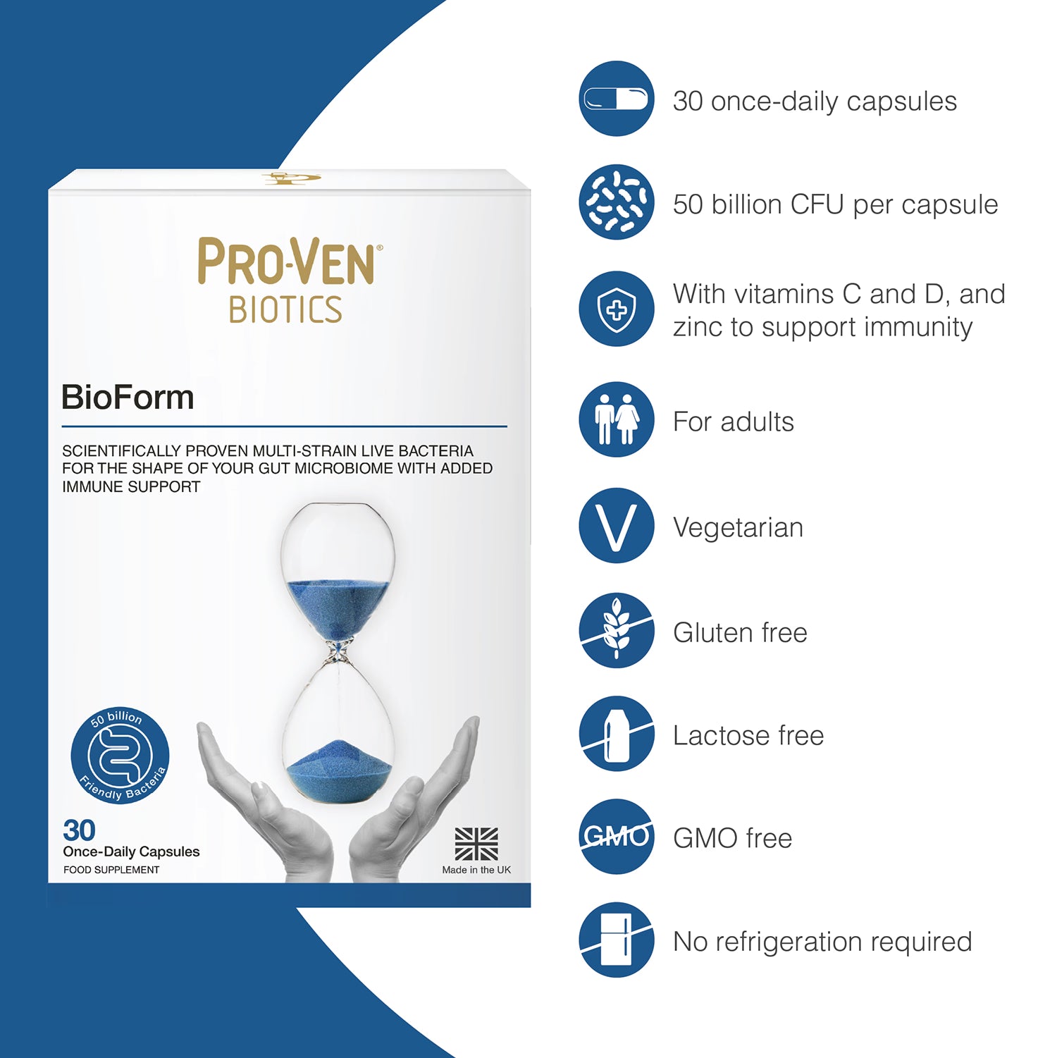 Shapeline Bioform Probiotics 50 Billion 30 Capsules, imported from the UK