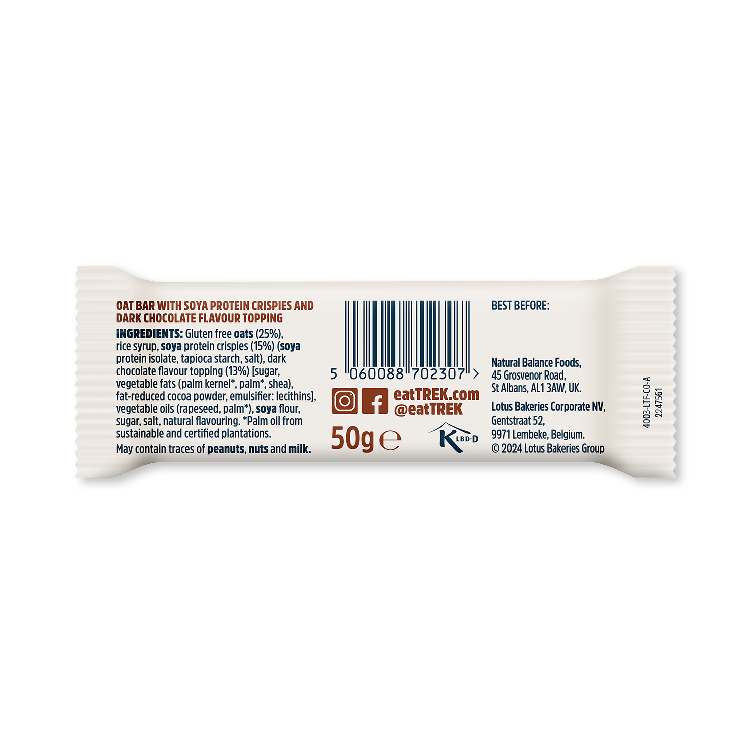 Trek cocoa oat protein flapjack 50g (British brand)