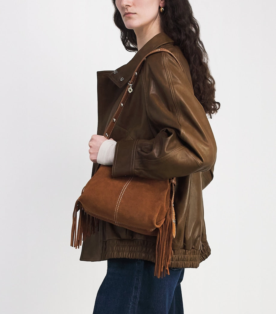 Maje mini suede Miss M shoulder bag, UK version