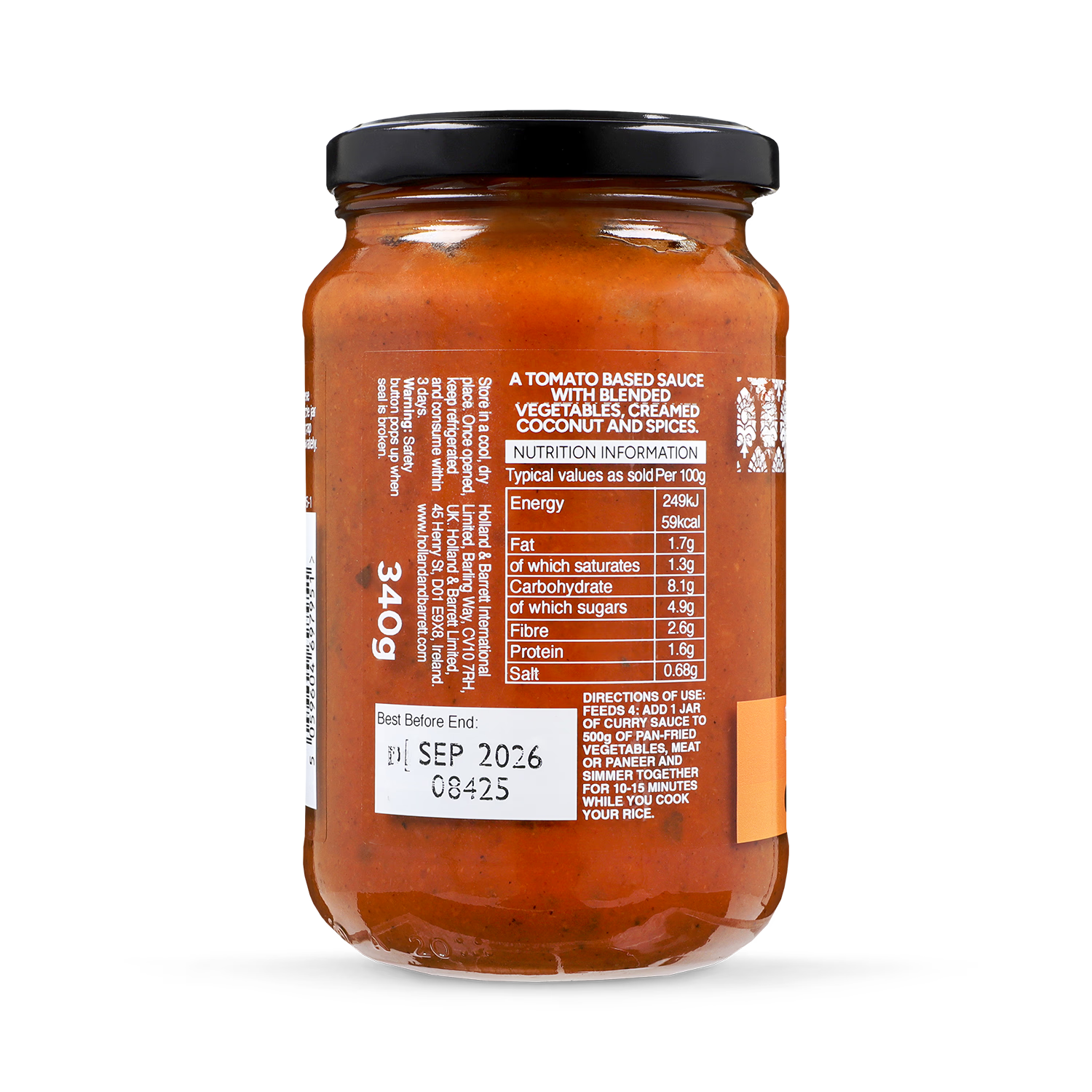 Holland & Barrett 10 Plant Tikka Masala Sauce 340g, UK version