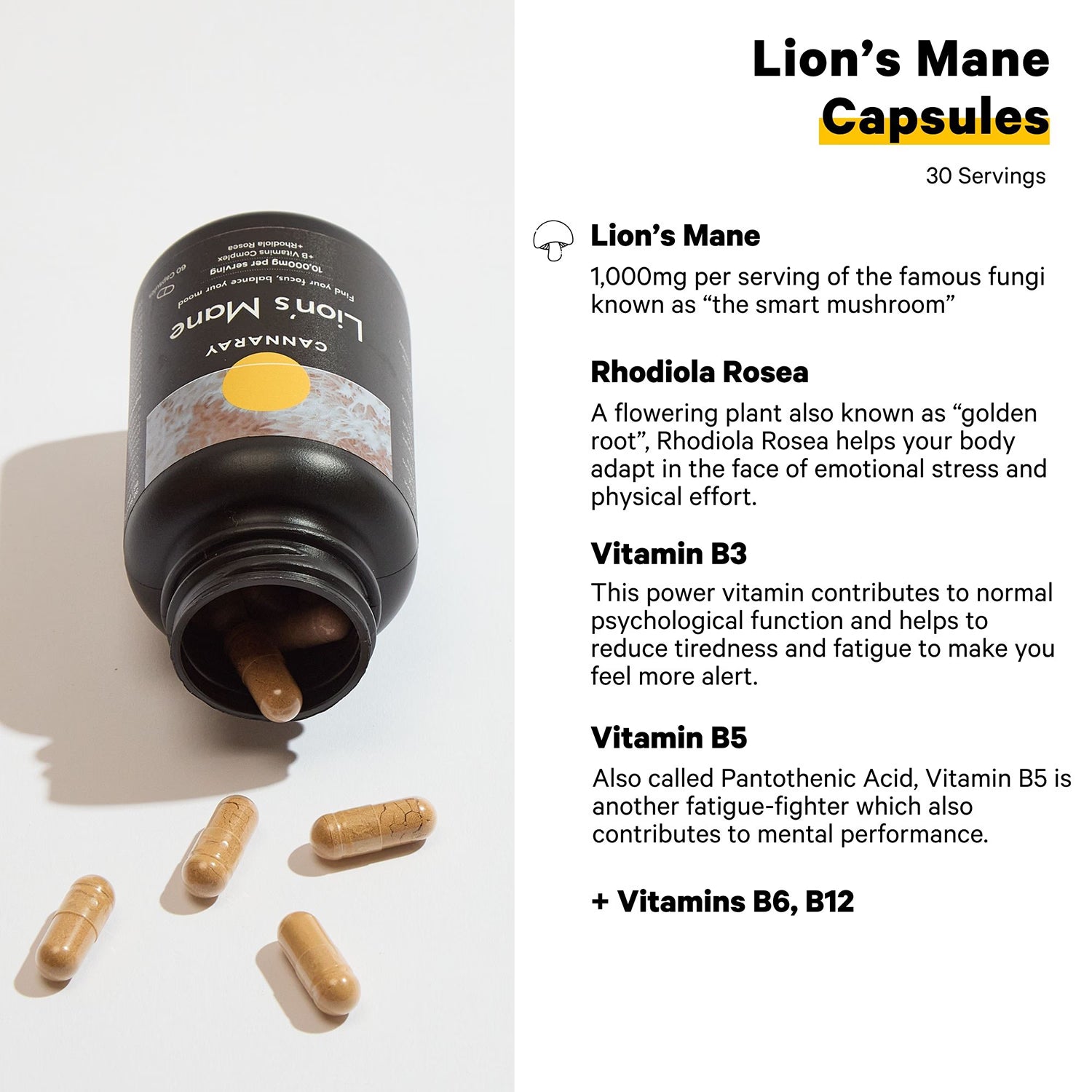 Cannaray Lion's Mane supplement 60 capsules - British product