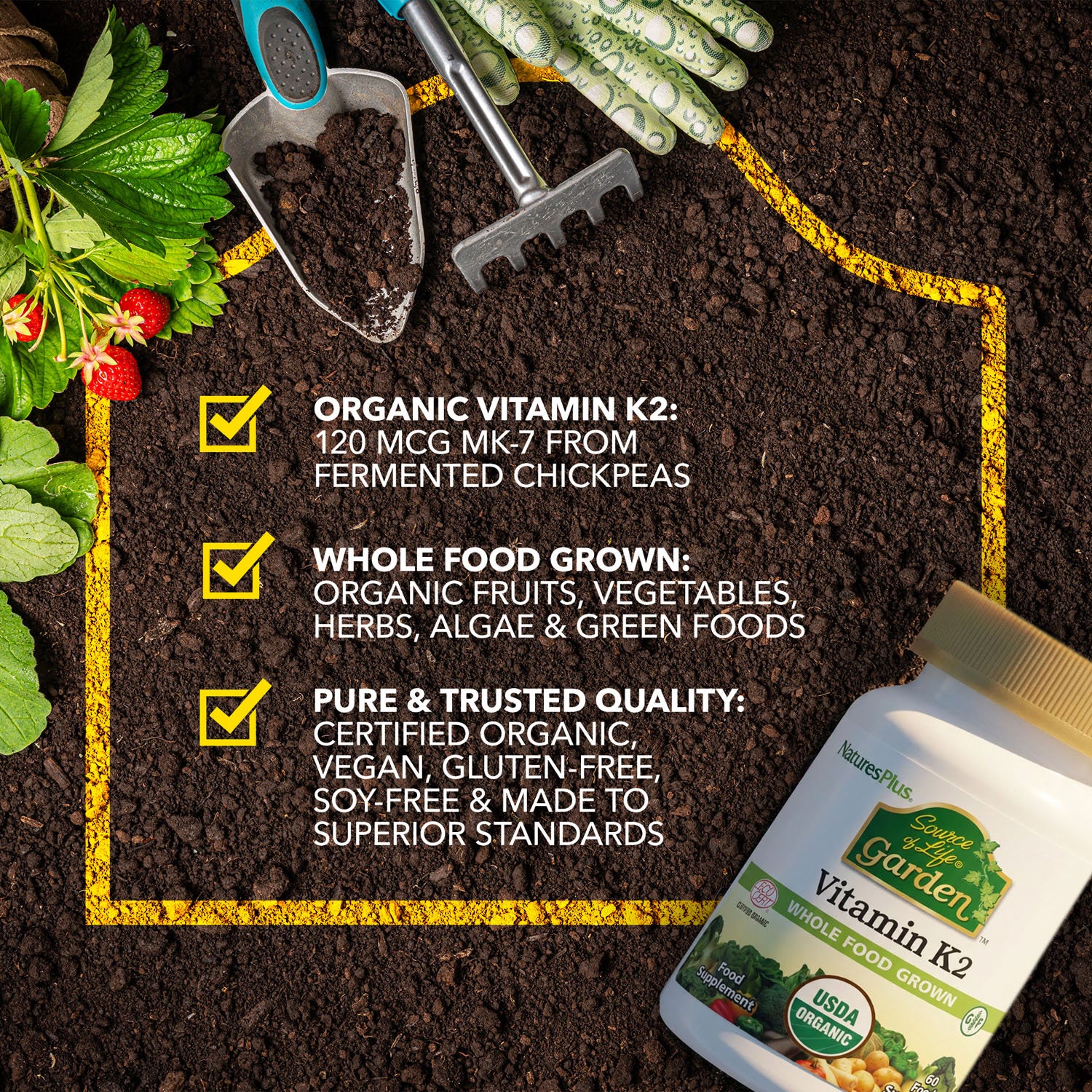 NaturesPlus organic Vitamin K2 120mcg 60 capsules (British brand)