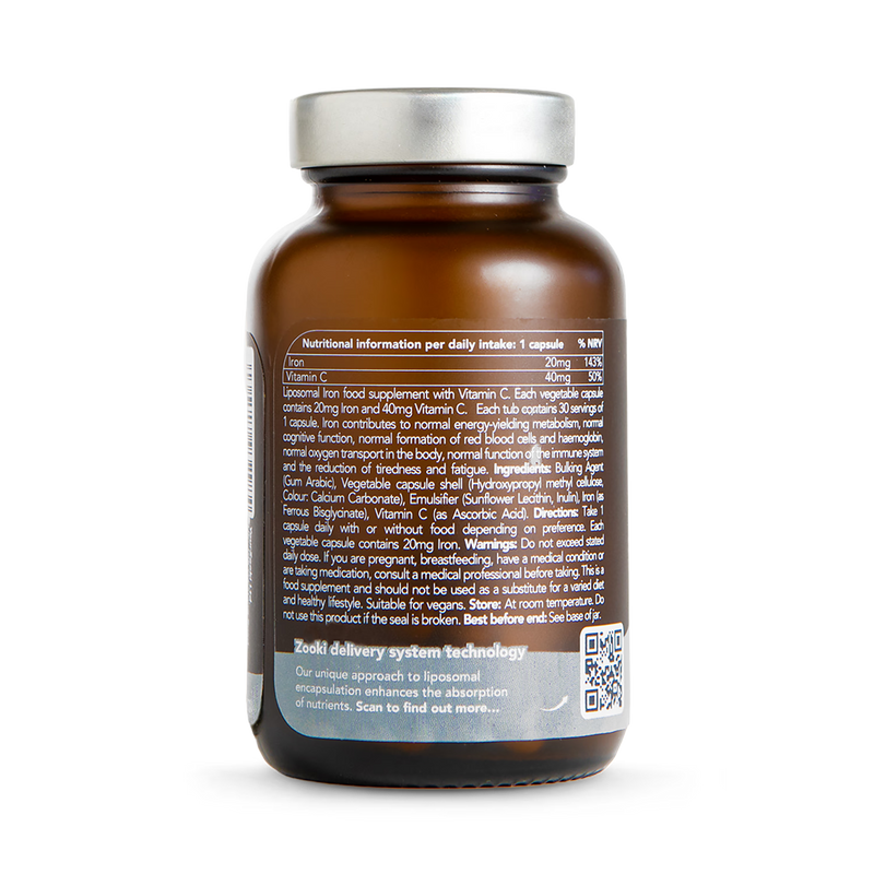 Zooki liposomal iron 20mg capsules 30 count, UK version