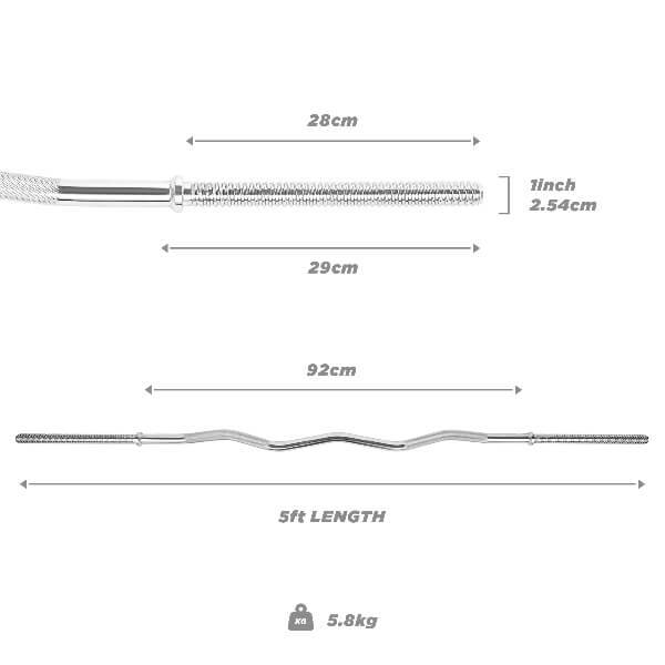 Phoenix Fitness curved barbell 5ft standard 1 inch - British product