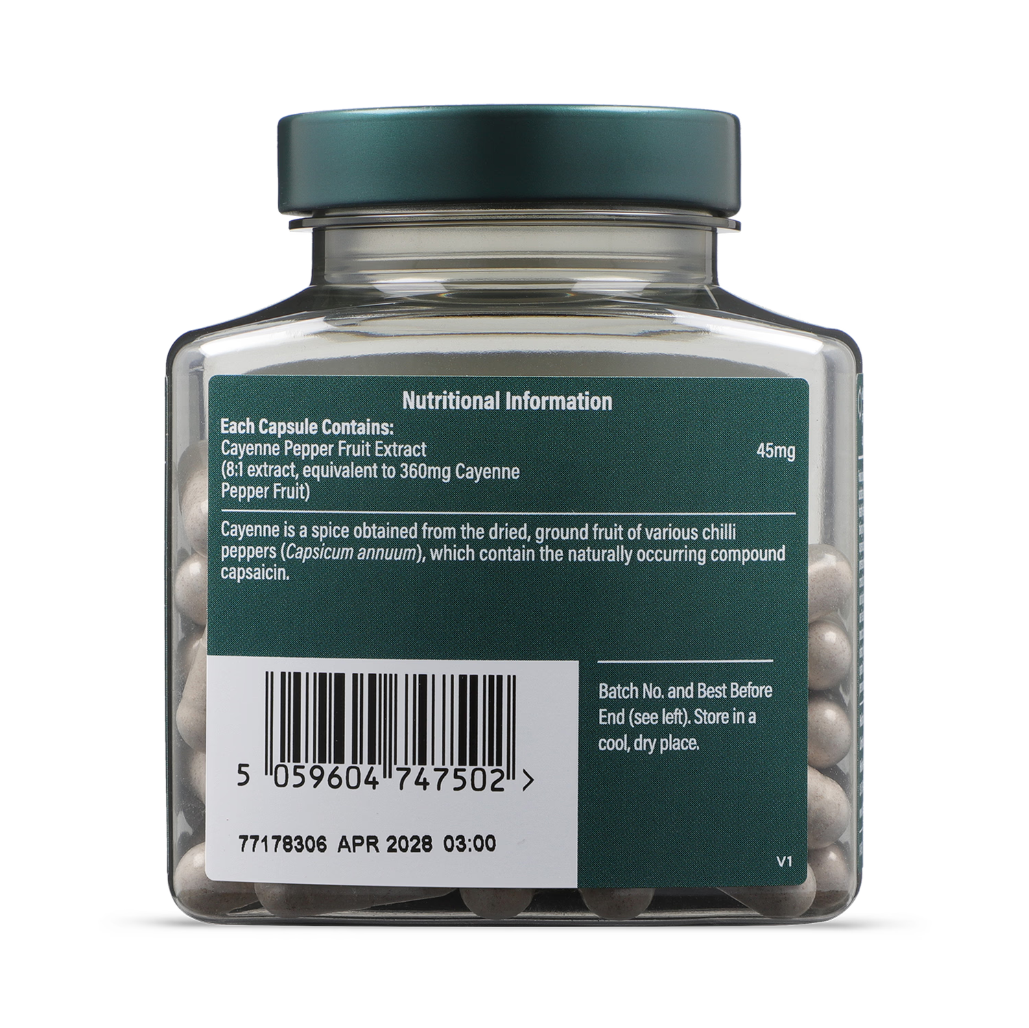 Holland & Barrett Cayenne pepper extract capsules 90 count, UK version