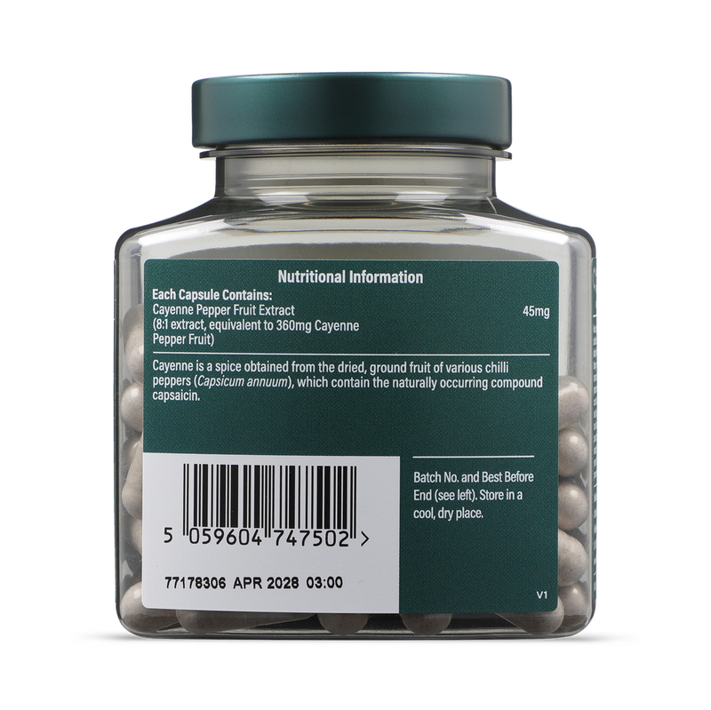 Holland & Barrett Cayenne pepper extract capsules 90 count, UK version