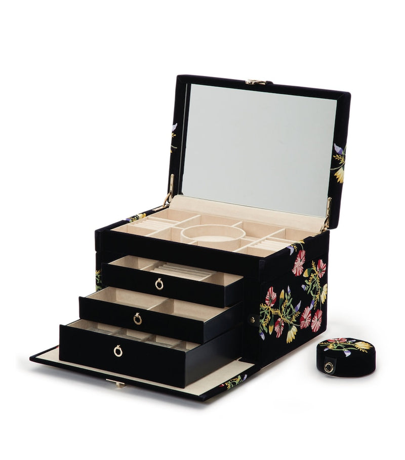 WOLF Large Zoe jewellery box in mink velvet with compartments, UK version
