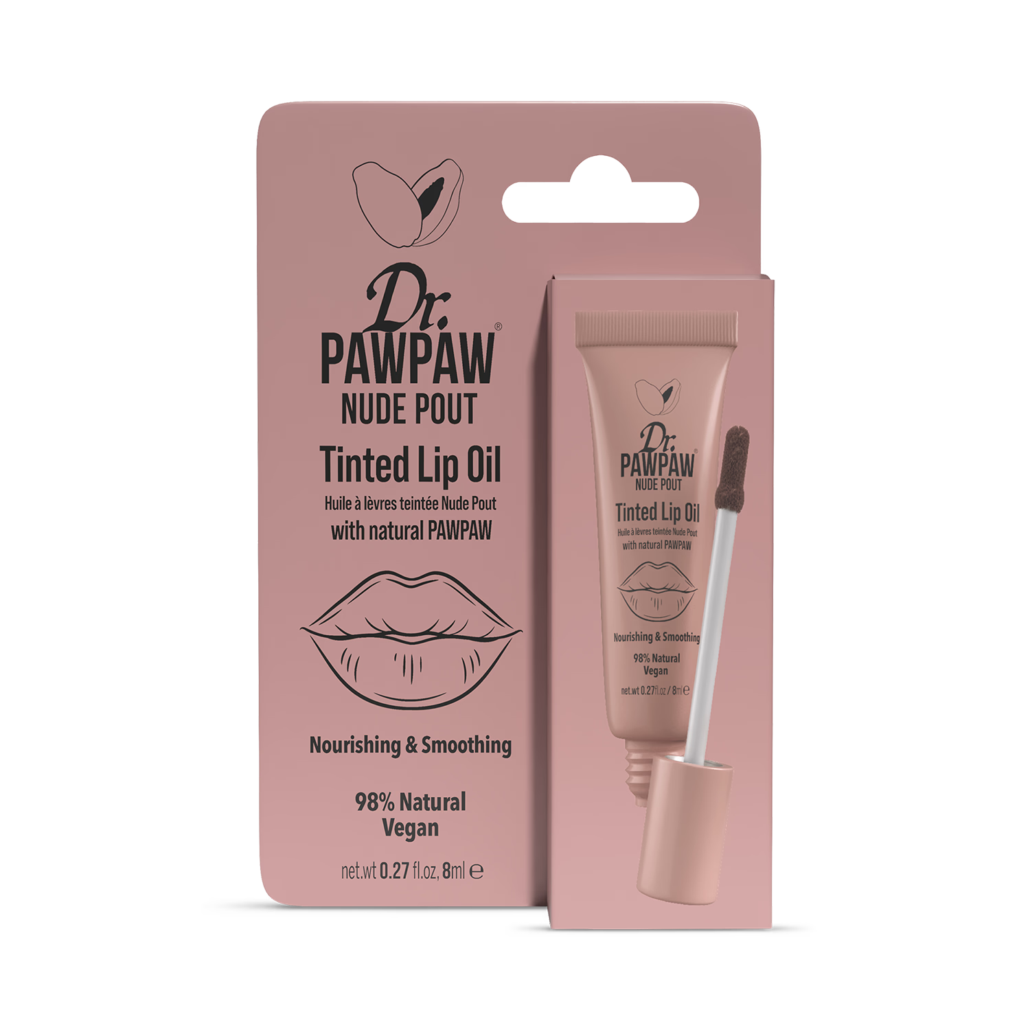 Dr PawPaw tinted lip oil Nude Pout 8ml, imported from the UK