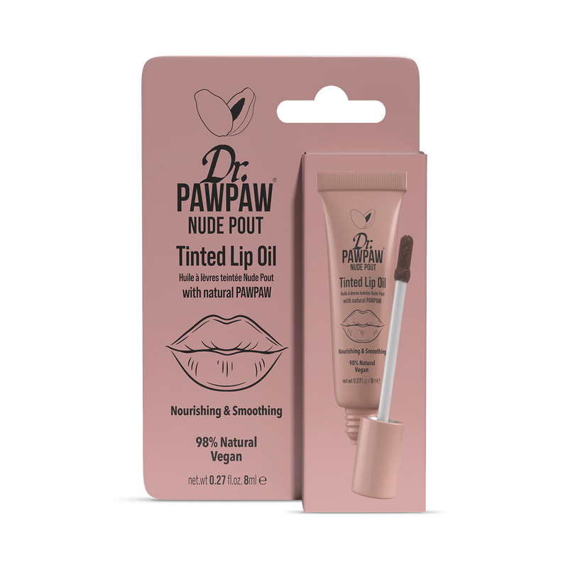 Dr PawPaw tinted lip oil Nude Pout 8ml, imported from the UK