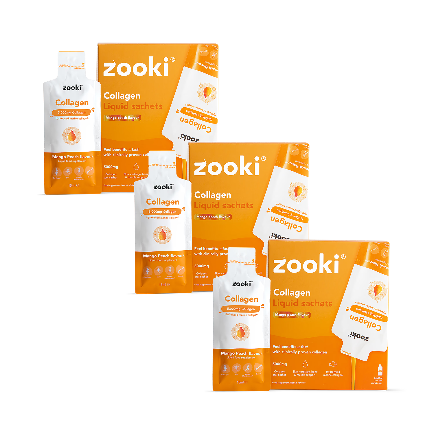 Zooki Marine Collagen Mango & Peach flavour 90 Sachets - British product