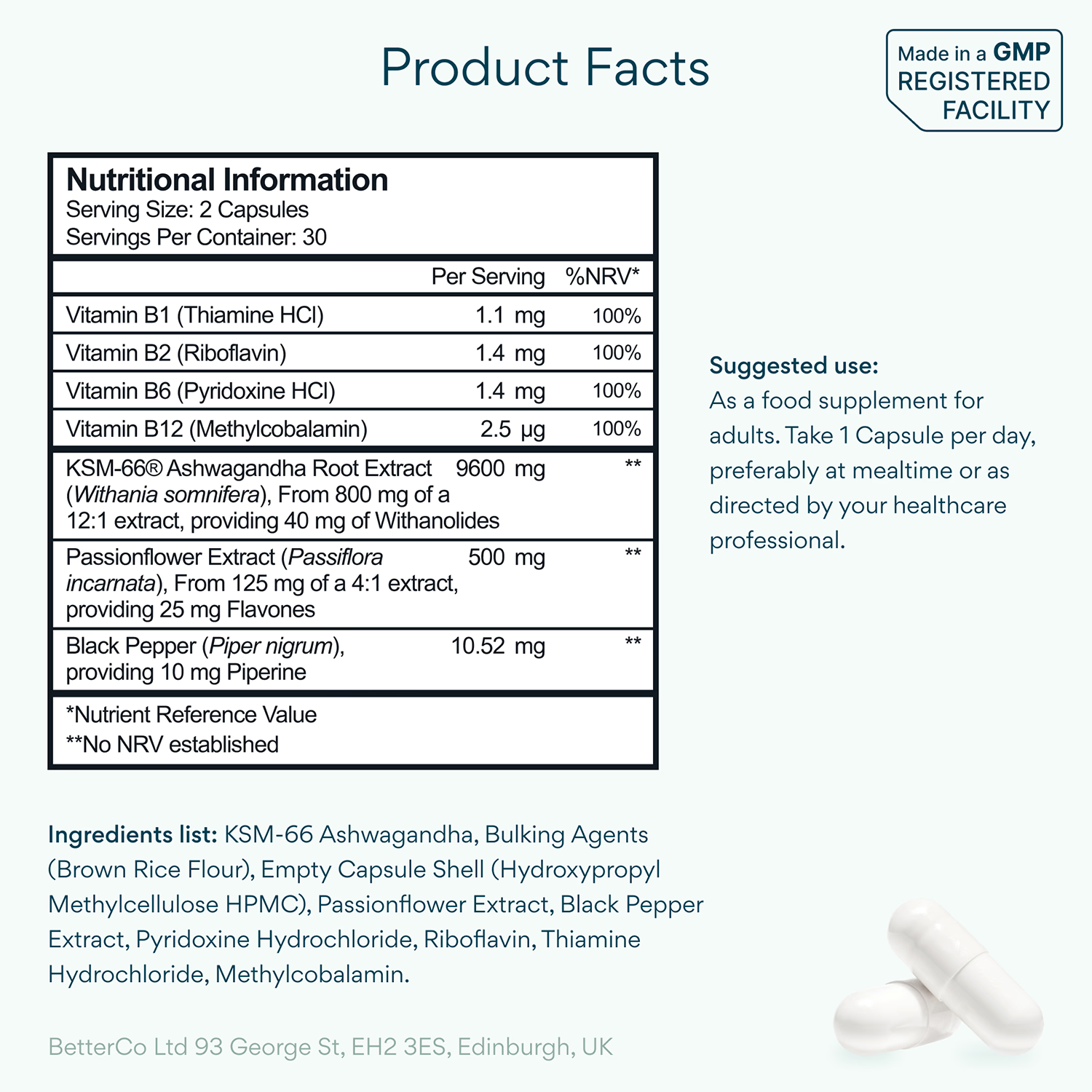 Ashwagandha complex with passion flower and vitamin B 60 capsules - imported from the UK