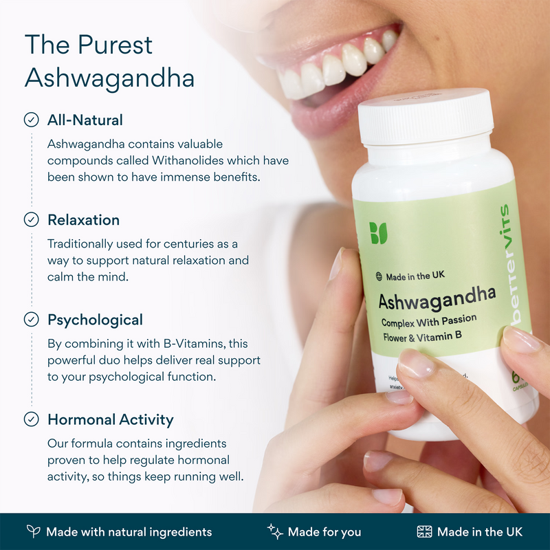 Ashwagandha complex with passion flower and vitamin B 60 capsules - imported from the UK