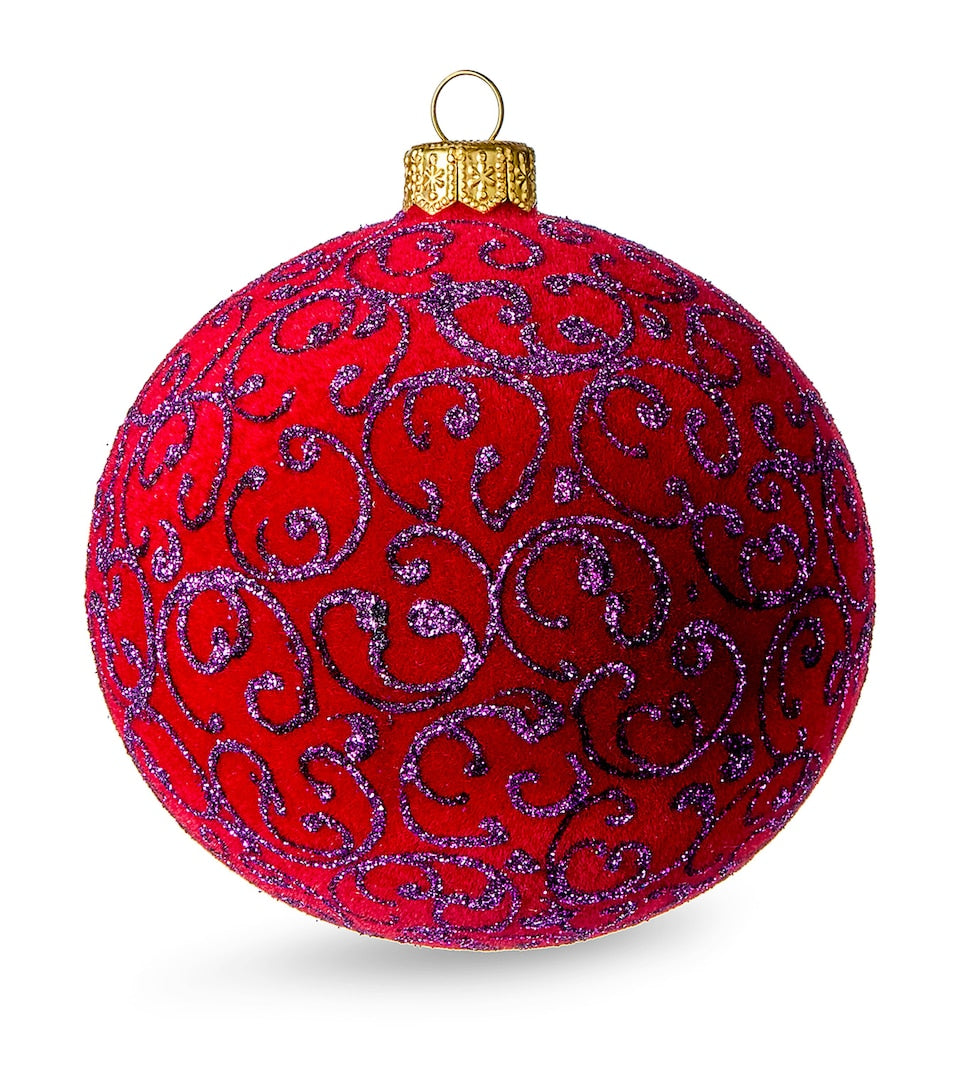Glass-Blown Hand-Painted Christmas Bauble with Lace Trims