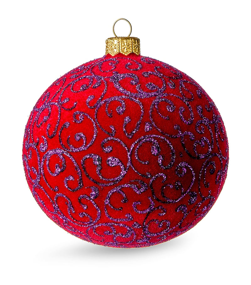 Glass-Blown Hand-Painted Christmas Bauble with Lace Trims