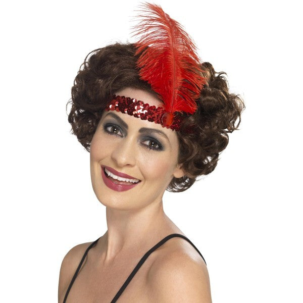 Smiffys flapper headband red with feather, UK version