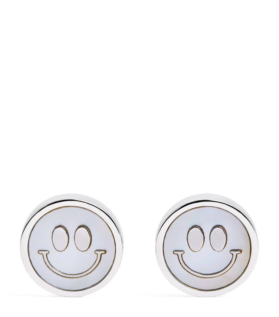Babette Wasserman rhodium-plated smiley face cufflinks 1.5cm - British product