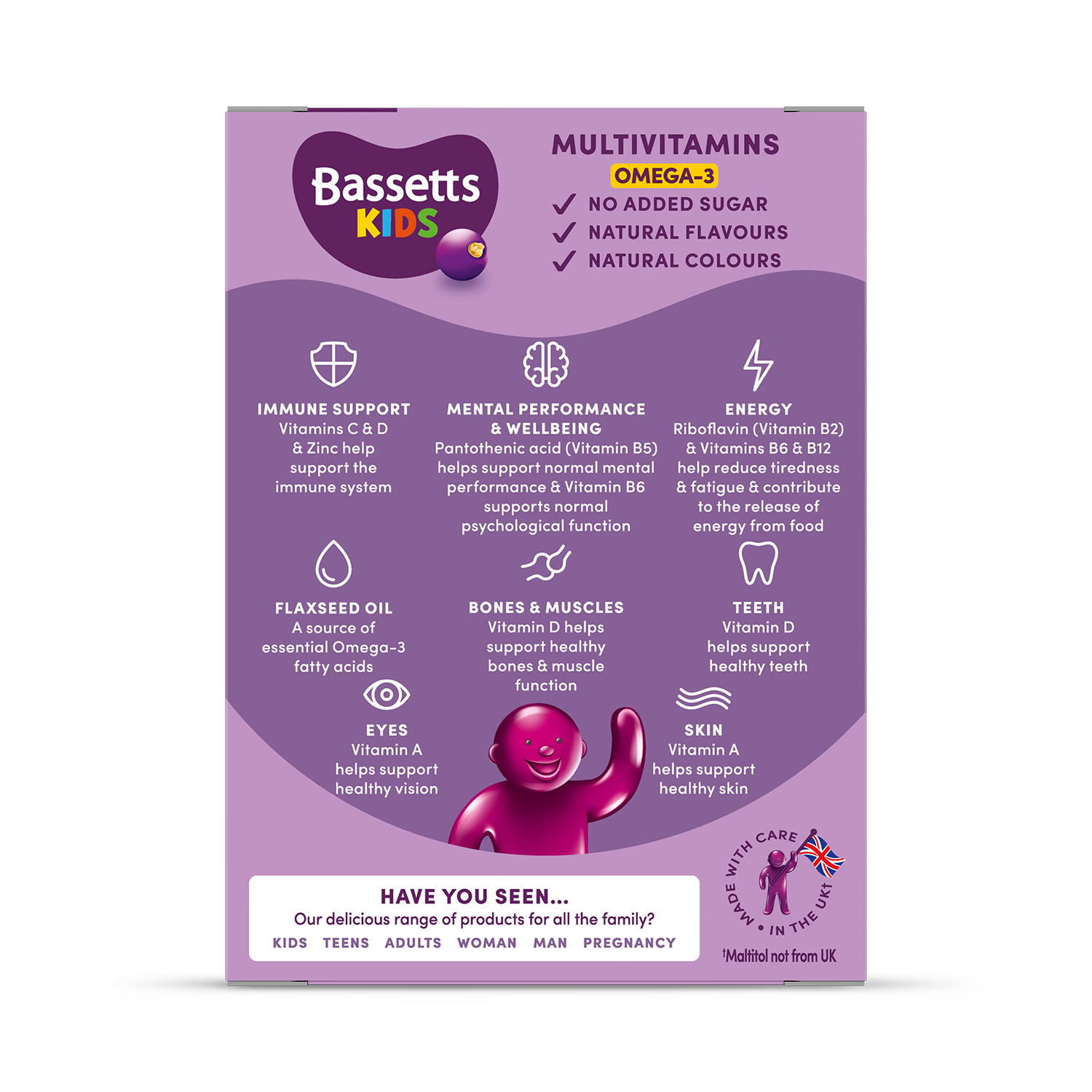 Bassetts multivitamin gummies Omega-3 blackcurrant 30, imported from the UK