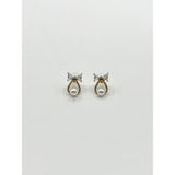 SVNX studded bow earrings with hanging pearl in gold, UK version