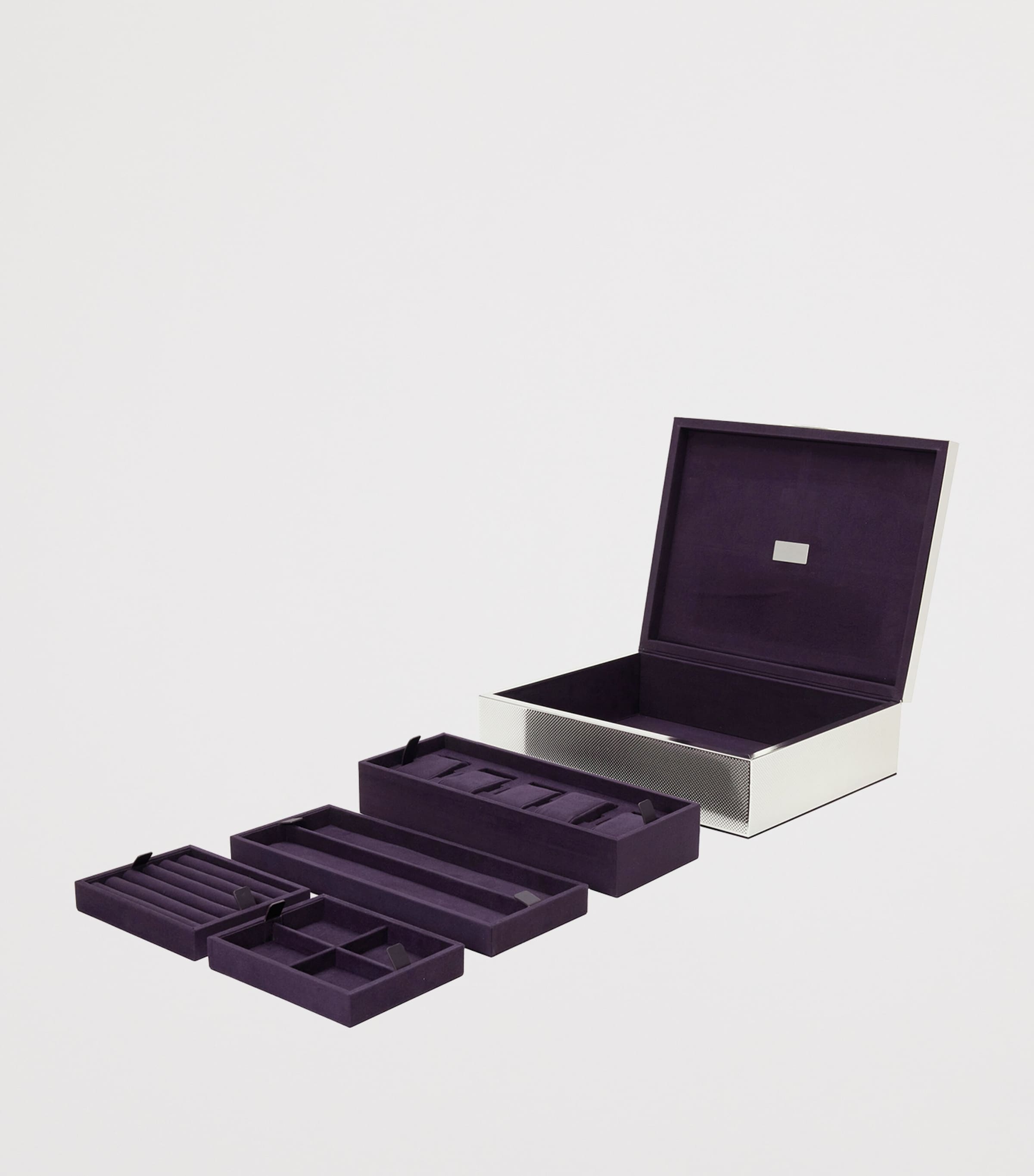 WOLF silver-plated watch and jewellery storage box with removable trays, 25x32x9cm (British brand)