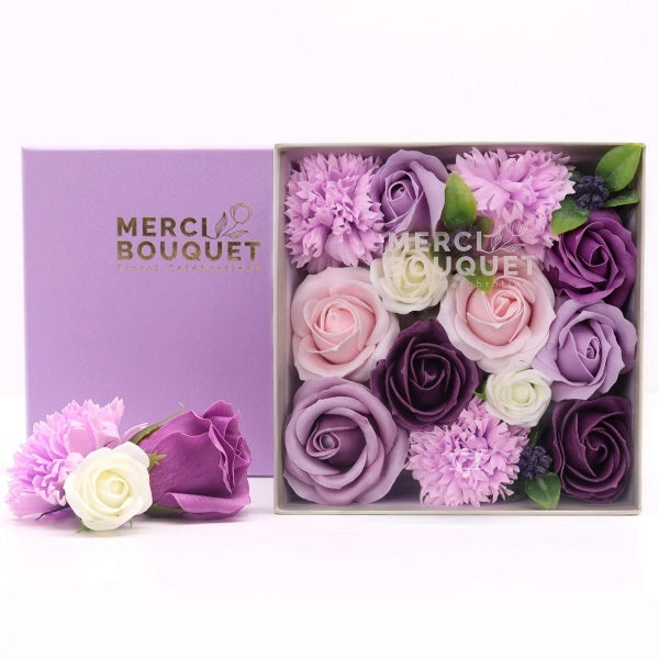 Merci Boutique Purple Passion soap bouquet in square box (British brand)