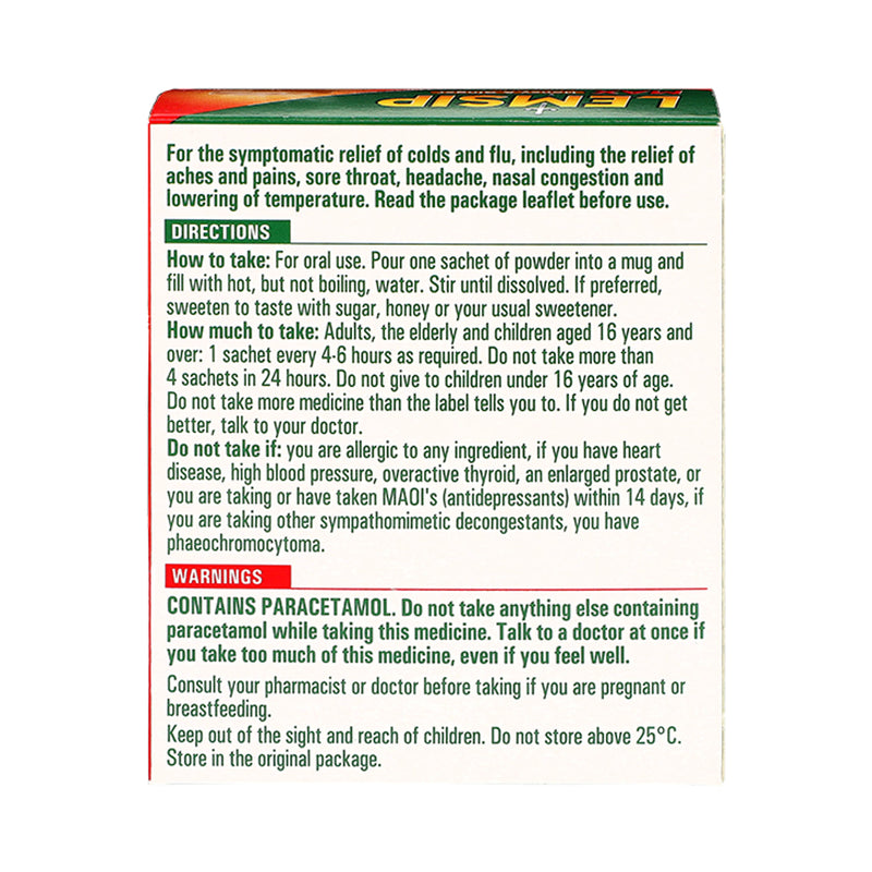 Lemsip Max Cold & Flu Honey & Ginger sachets 10 (British brand)