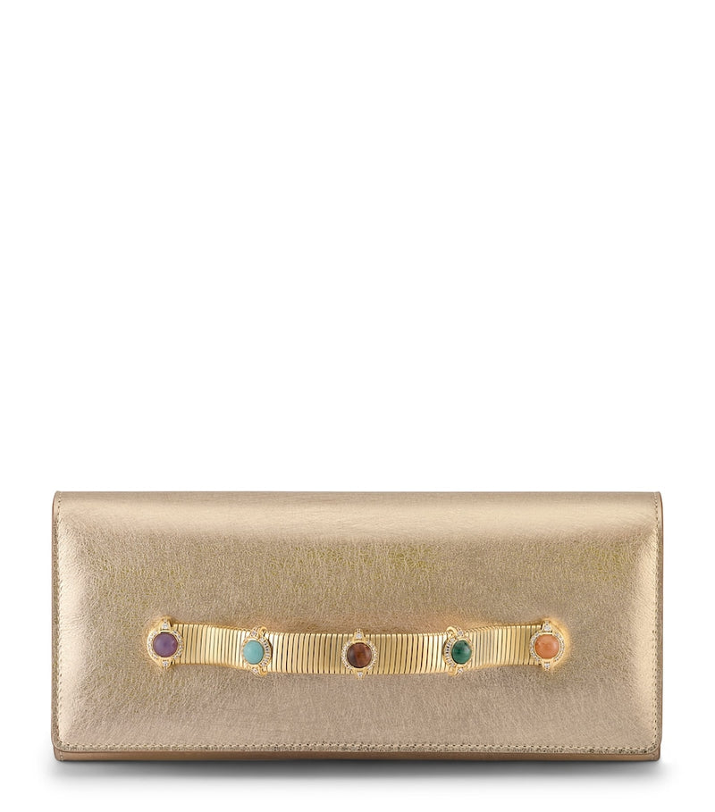 Bvlgari metallic leather evening clutch with cabochon gems - British product