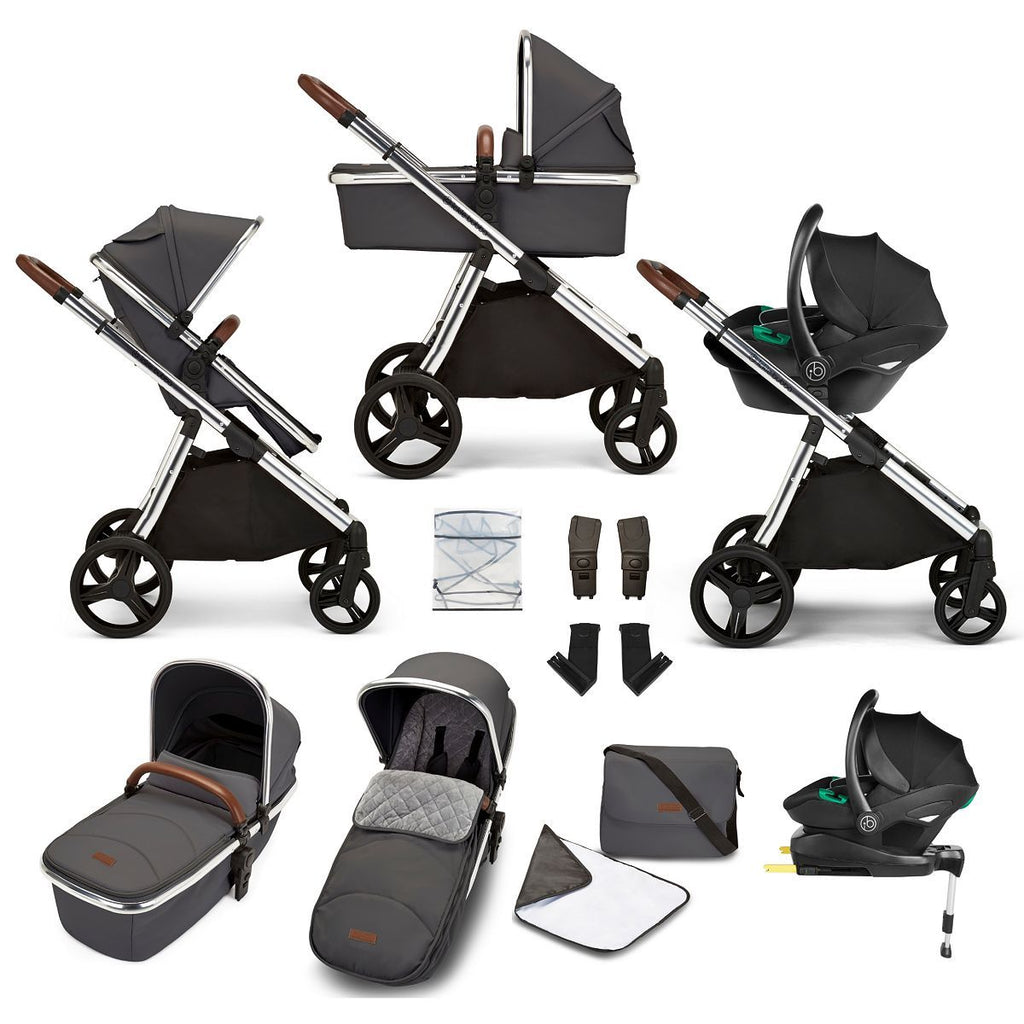 Ickle Bubba - Eclipse All-in-One I-Size Travel System with Isofix Base (Stratus) - Chrome / Graphite Grey / Tan