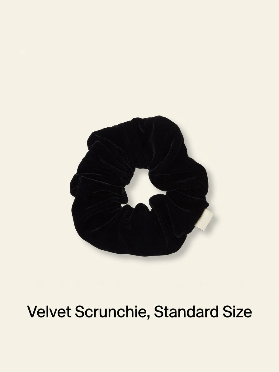 Prada velvet scrunchie with metallic plaque, imported from the UK