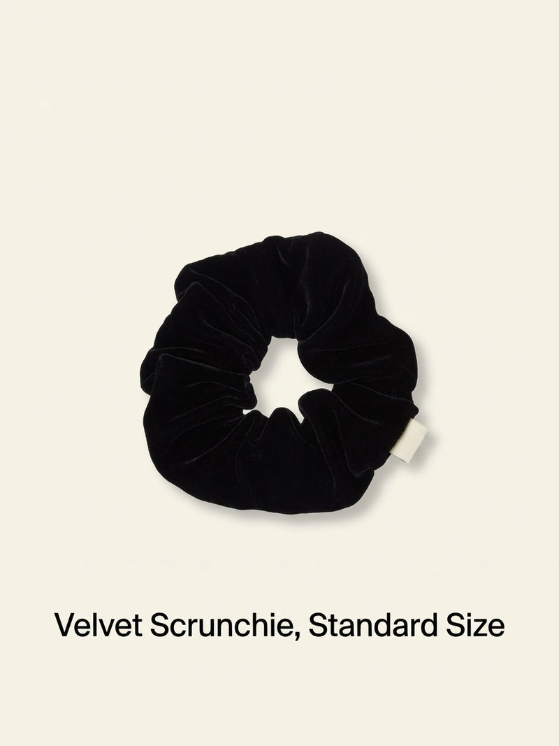 Prada velvet scrunchie with metallic plaque, imported from the UK
