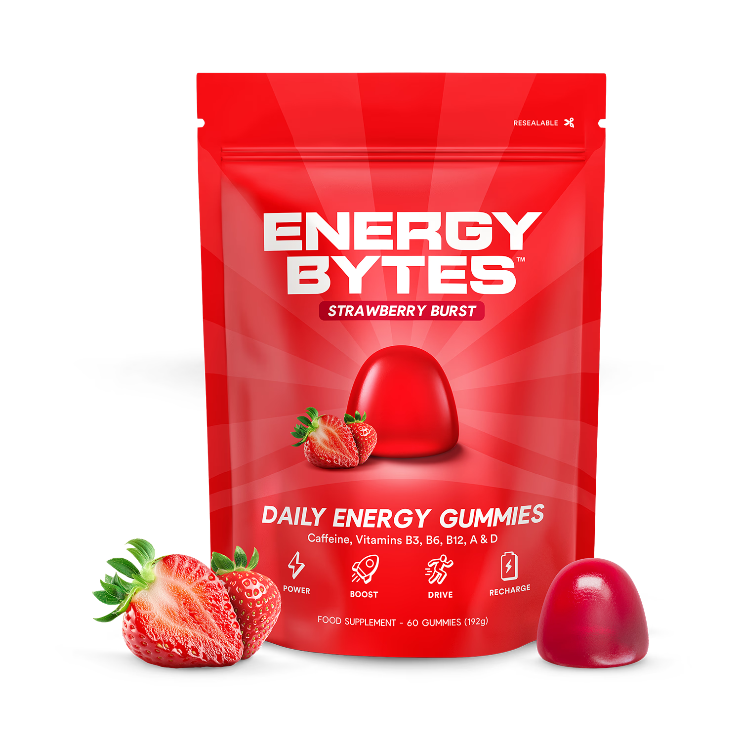 BYTES Co strawberry energy gummies 60 count (British brand)