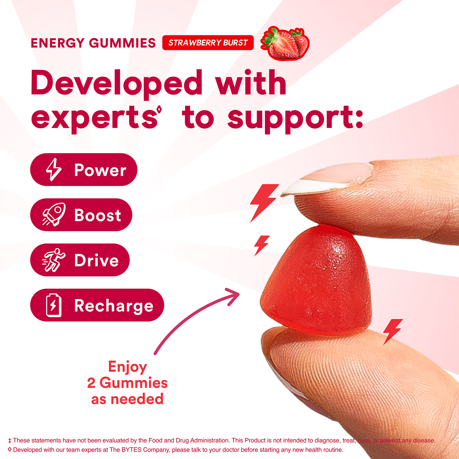BYTES Co strawberry energy gummies 60 count (British brand)