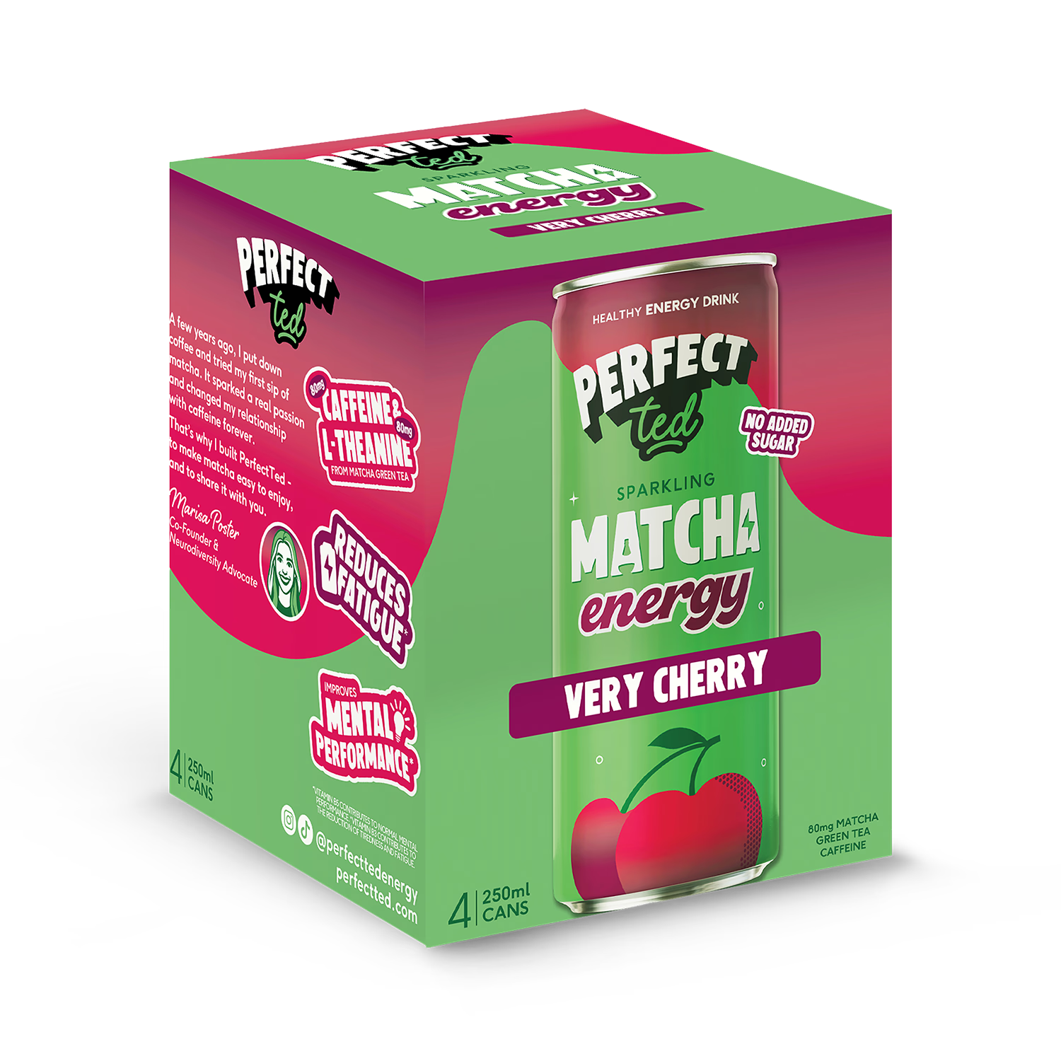 PerfectTed Matcha Energy Very Cherry 4x250ml cans, UK version