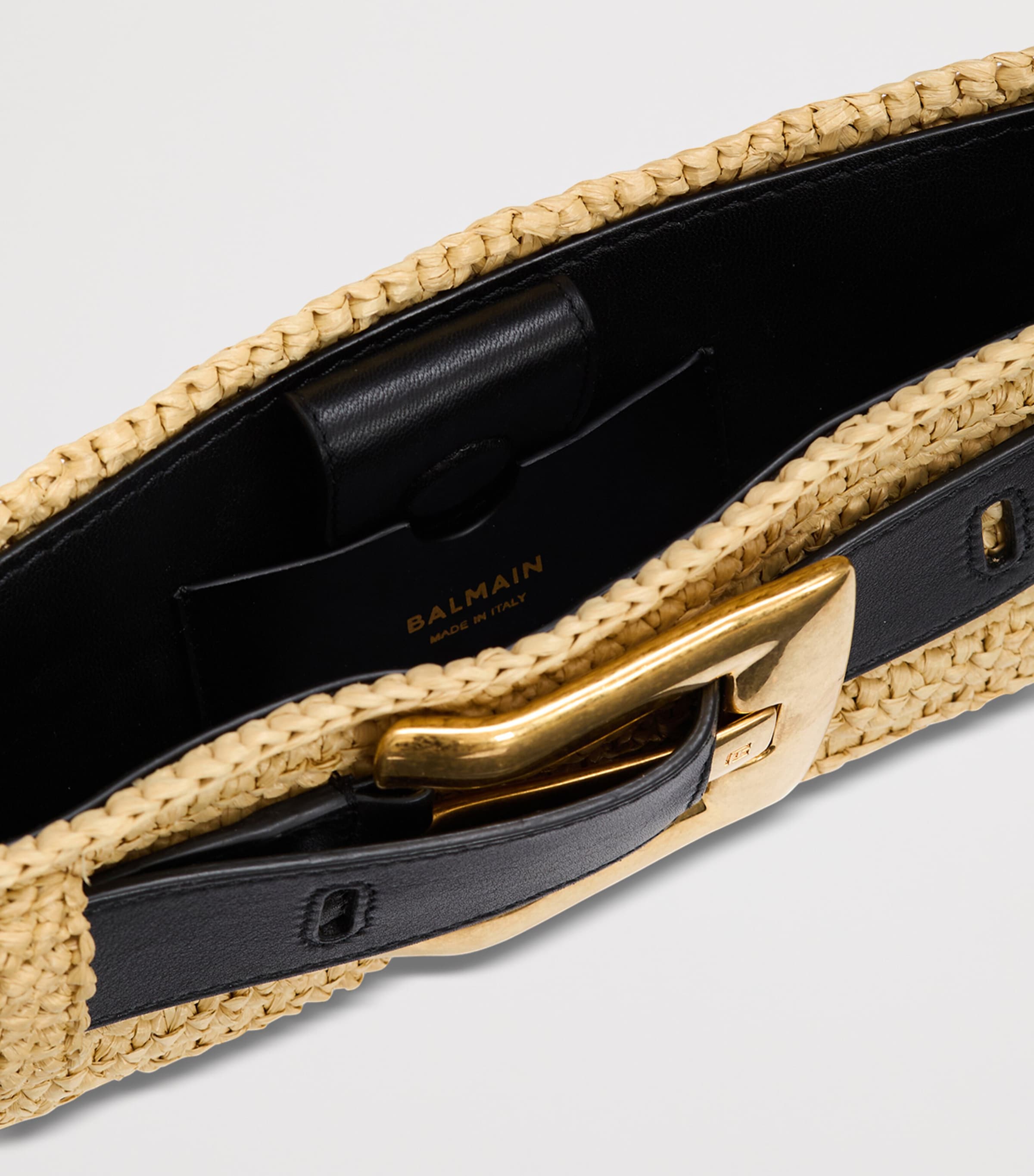 Balmain luxury faux raffia Anthem clutch bag, UK version