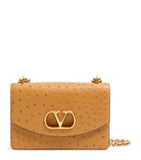 Ostrich Leather Vain Shoulder Bag