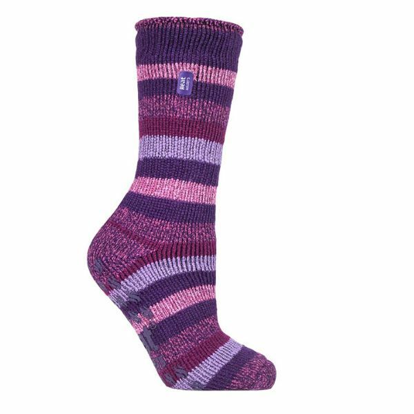 Heat Holders Ladies Thermal Socks with Grips 4-8 UK GOODS Superdrug Purple Stripe (Juniper)  