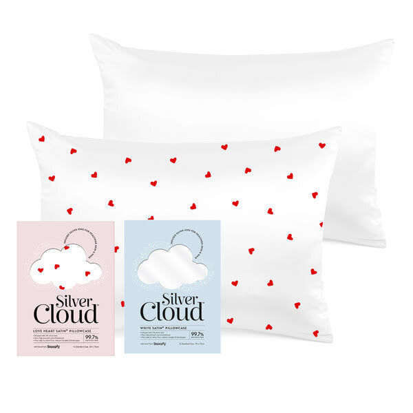 Silver Cloud Heart Print & White Satin Pillowcase Set GOODS Superdrug   